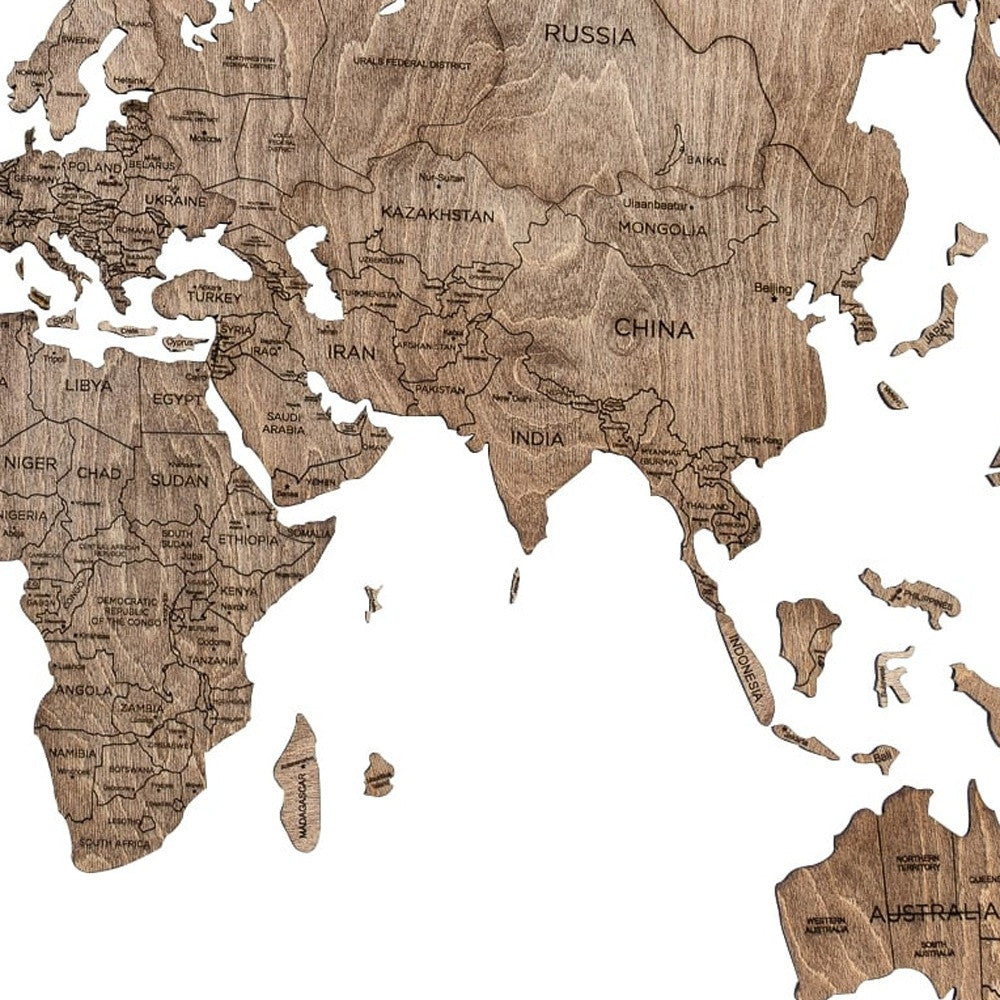 Brown Wood World Map Hanging Dimensional Sculpture By Homeroots | Wall Decor | Modishstore - 4