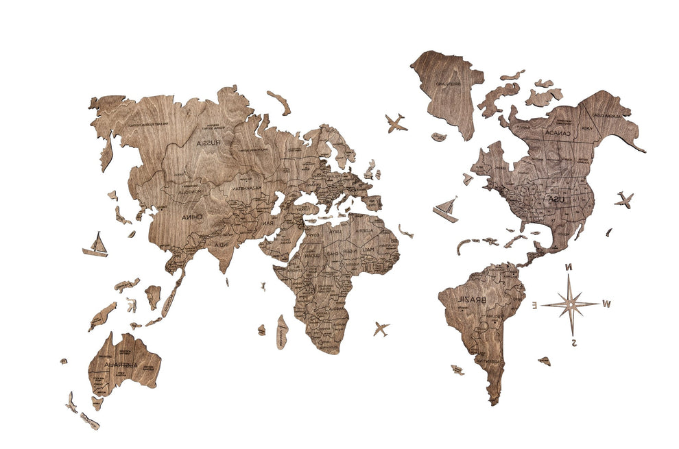 Brown Wood World Map Hanging Dimensional Sculpture By Homeroots | Wall Decor | Modishstore - 3