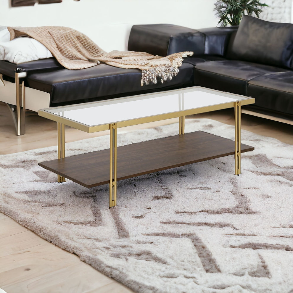Brown And Gold Glass And Steel Coffee Table With Shelf By Homeroots | Coffee Tables | Modishstore - 6