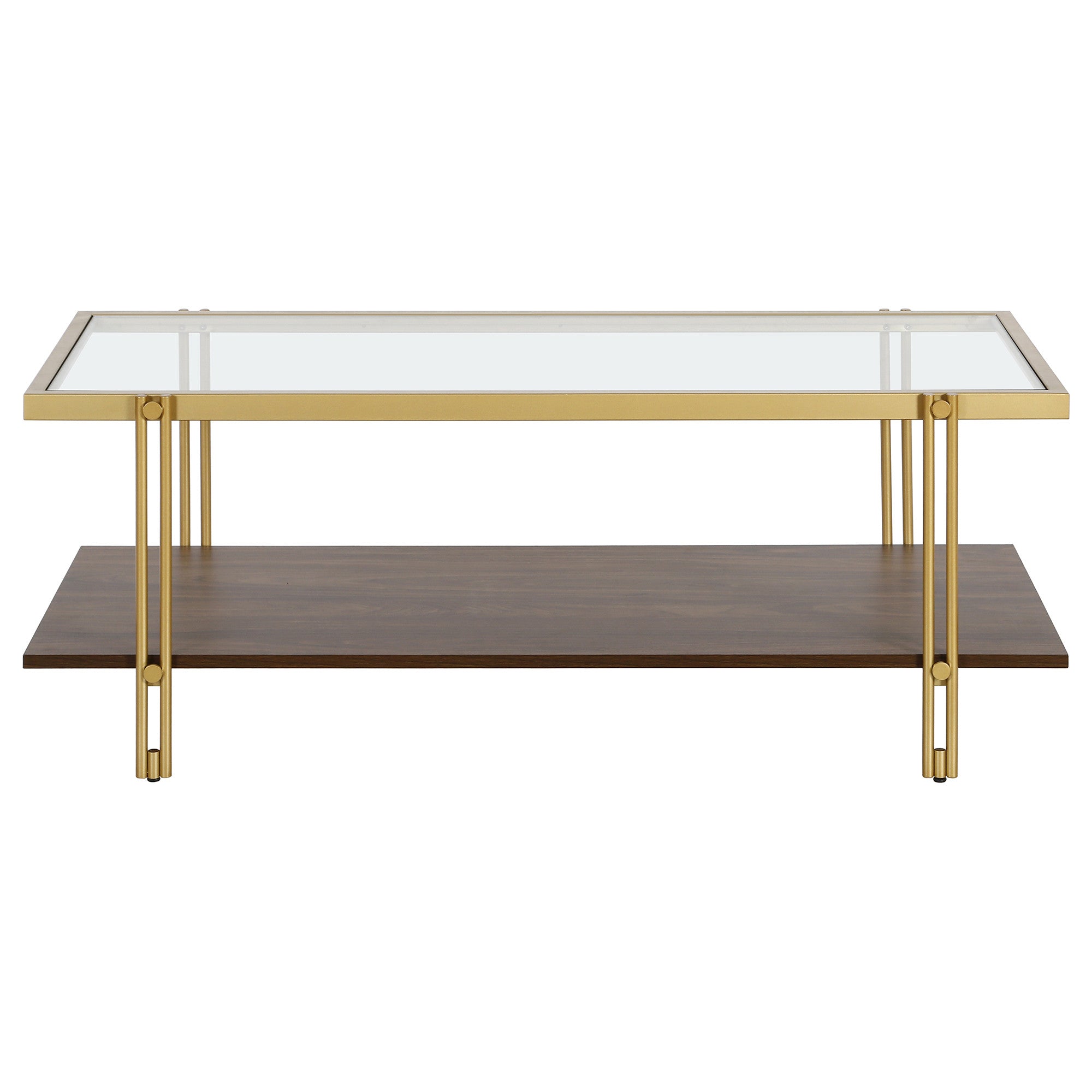 Brown And Gold Glass And Steel Coffee Table With Shelf - Thumbnail 4