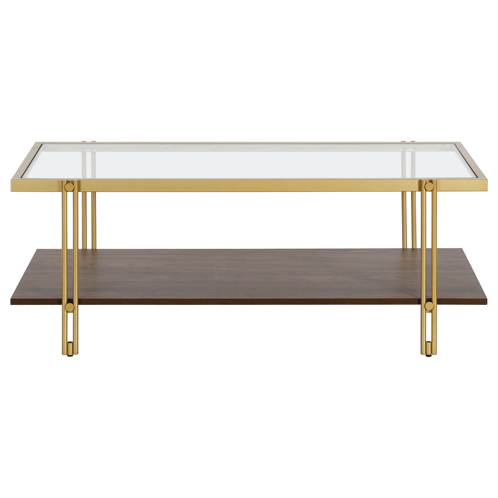 Brown And Gold Glass And Steel Coffee Table With Shelf By Homeroots | Coffee Tables | Modishstore - 3