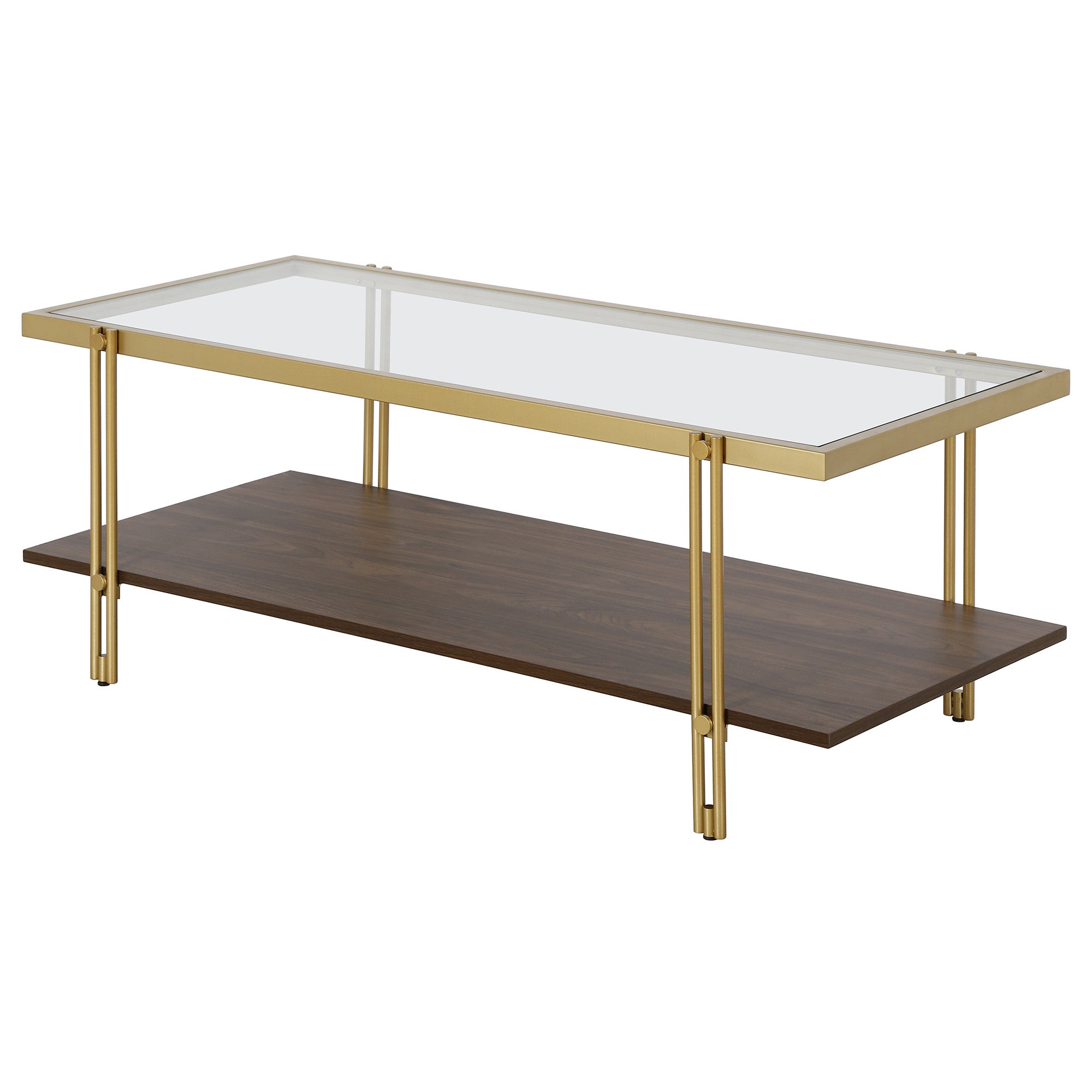 Brown And Gold Glass And Steel Coffee Table With Shelf - Thumbnail 3