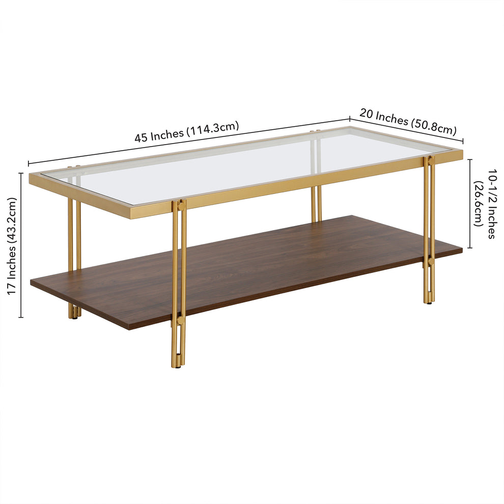 Brown And Gold Glass And Steel Coffee Table With Shelf By Homeroots | Coffee Tables | Modishstore - 7