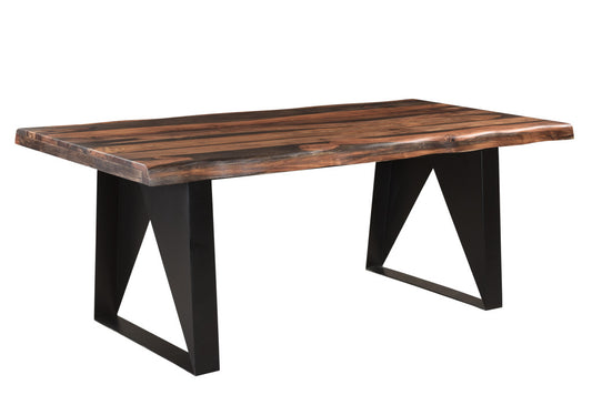 Dark Brown And Black Solid Wood And Metal Sled Base Dining Table By Homeroots | Dining Tables | Modishstore - 1