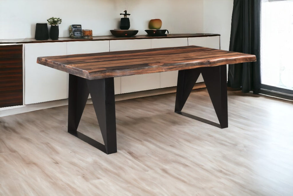 Dark Brown And Black Solid Wood And Metal Sled Base Dining Table By Homeroots | Dining Tables | Modishstore - 6