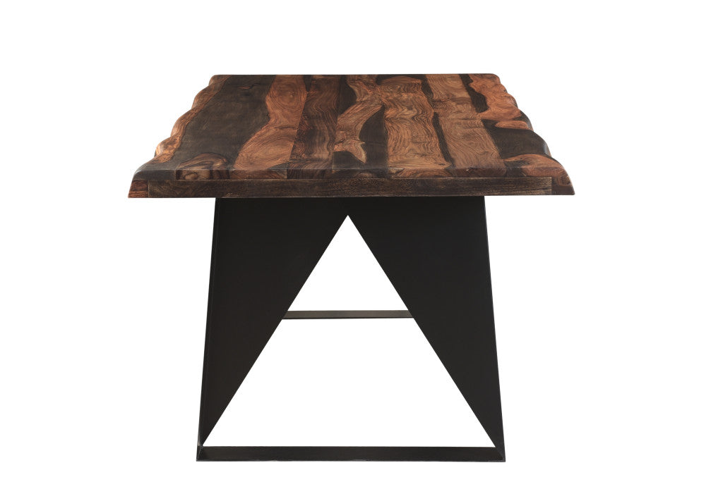 Brown And Black Solid Wood And Metal Dining Table - Thumbnail 4