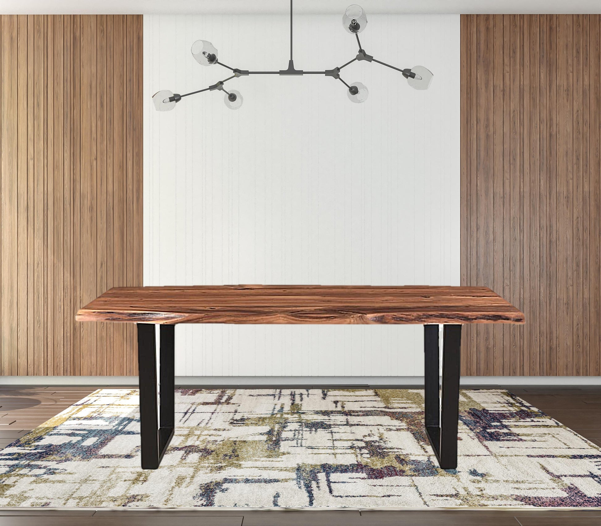 Brown And Black Solid Wood And Metal Dining Table By Homeroots | Dining Tables | Modishstore - 5