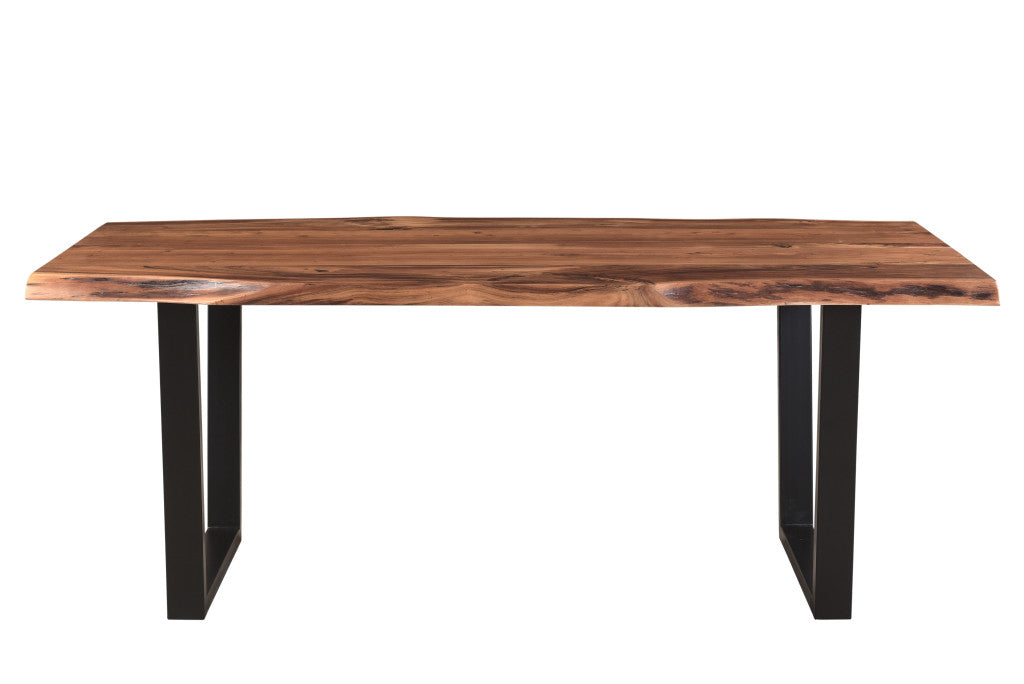 Brown And Black Solid Wood And Metal Dining Table By Homeroots | Dining Tables | Modishstore - 1
