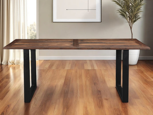 Dark Brown And Black Solid Wood Sled Base Dining Table By Homeroots | Dining Tables | Modishstore - 1