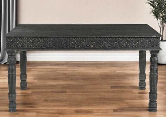 Black Solid Wood Dining Table By Homeroots | Dining Tables | Modishstore - 1