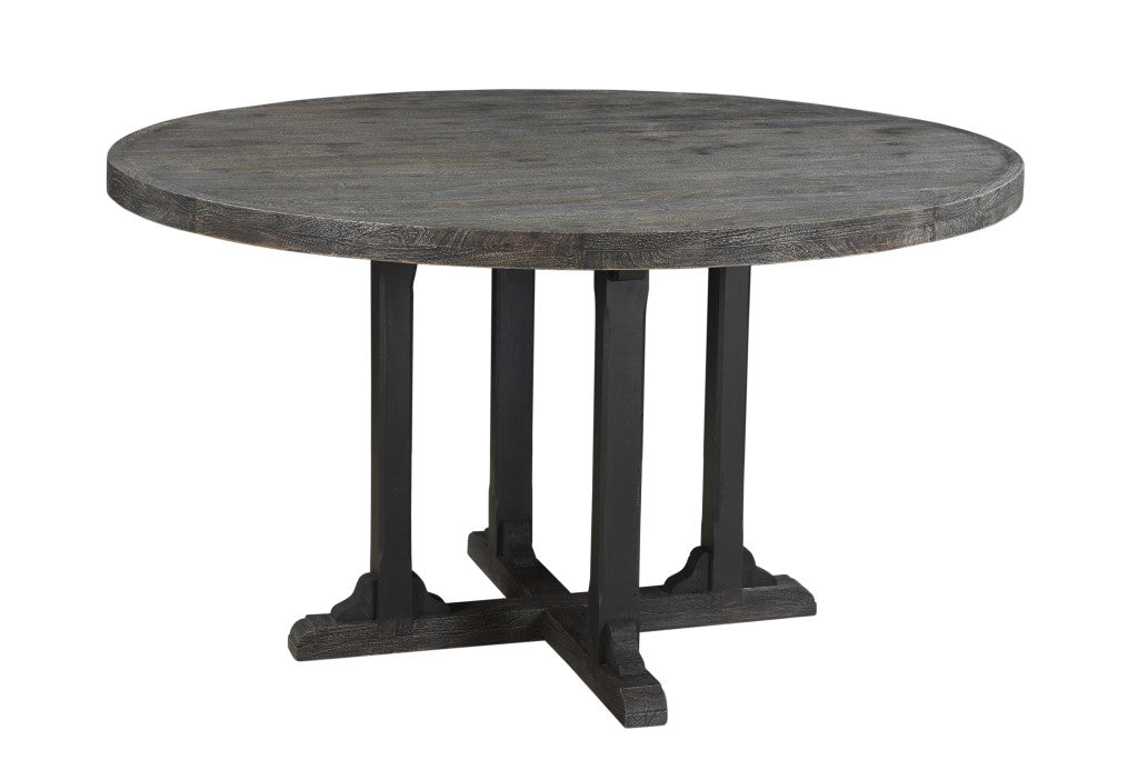 Black Rounded Solid Wood Pedestal Base Dining Table