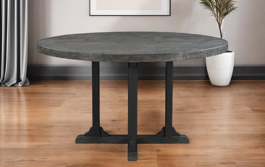 Black Rounded Solid Wood Pedestal Base Dining Table By Homeroots | Dining Tables | Modishstore - 1