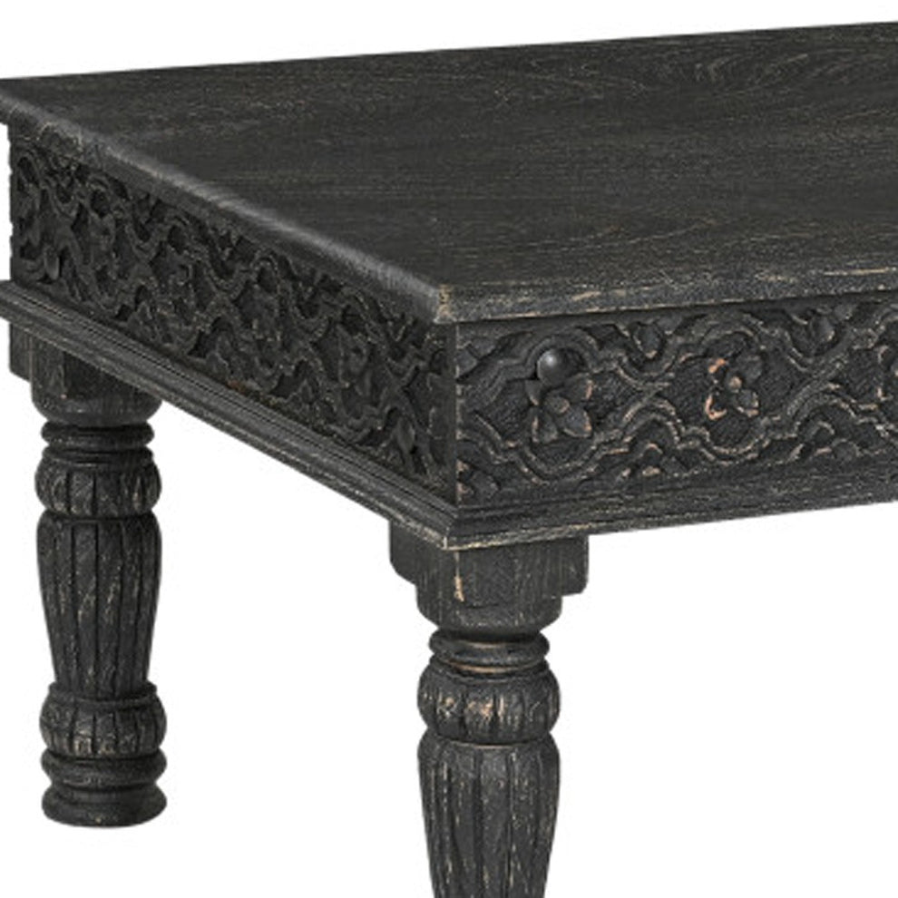 Black Solid Wood Distressed Coffee Table By Homeroots | Coffee Tables | Modishstore - 7