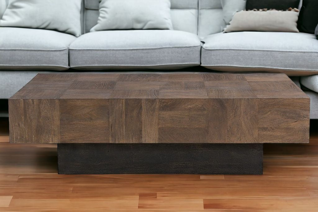 Dark Brown and Black Solid Wood Block Coffee Table By Homeroots | Coffee Tables | Modishstore - 2