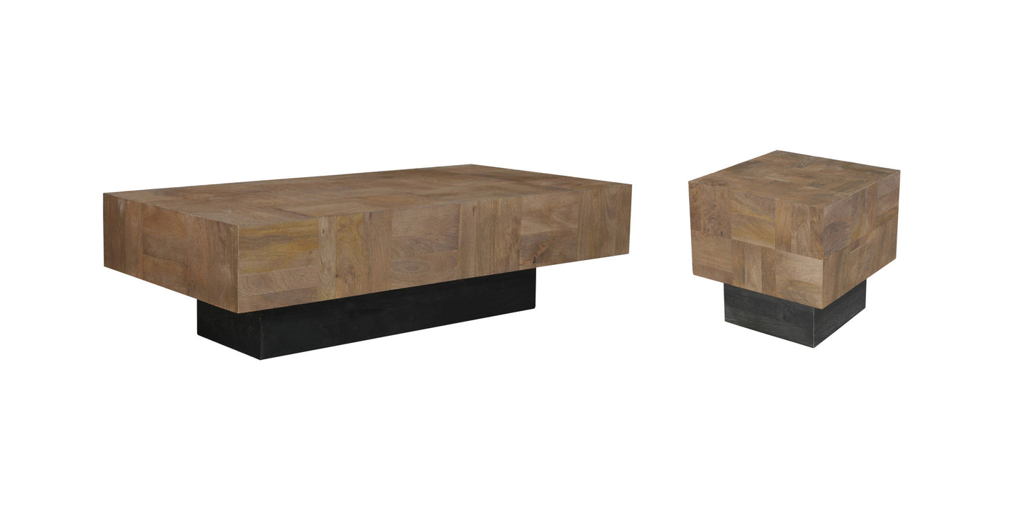 Dark Brown and Black Solid Wood Block Coffee Table By Homeroots | Coffee Tables | Modishstore - 5