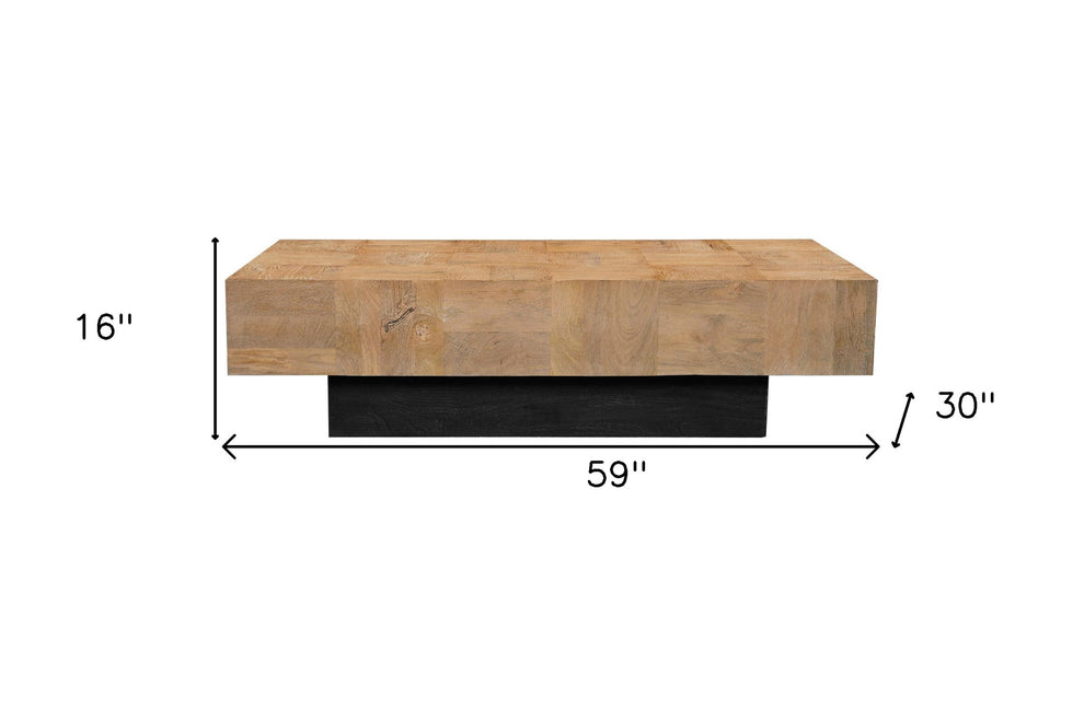 Natural and Black Solid Wood Block Coffee Table By Homeroots | Coffee Tables | Modishstore - 7
