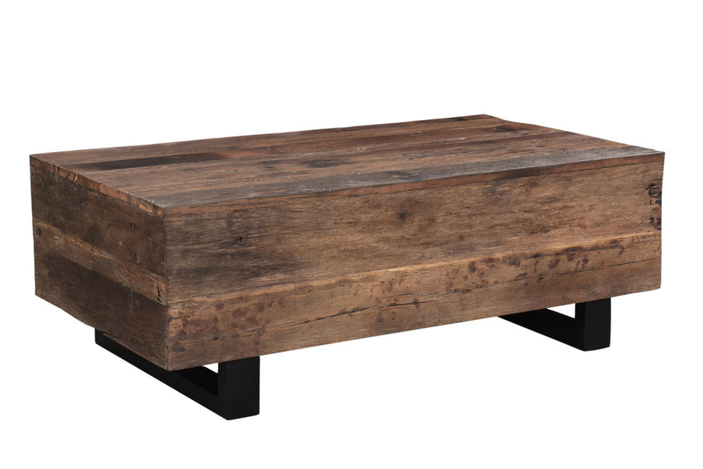 Dark Brown and Black Solid Wood And Metal Distressed Sled Coffee Table By Homeroots | Coffee Tables | Modishstore - 3