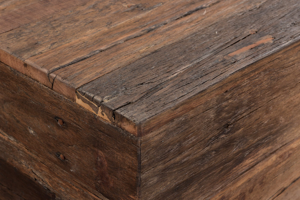 Dark Brown and Black Solid Wood And Metal Distressed Sled Coffee Table By Homeroots | Coffee Tables | Modishstore - 5