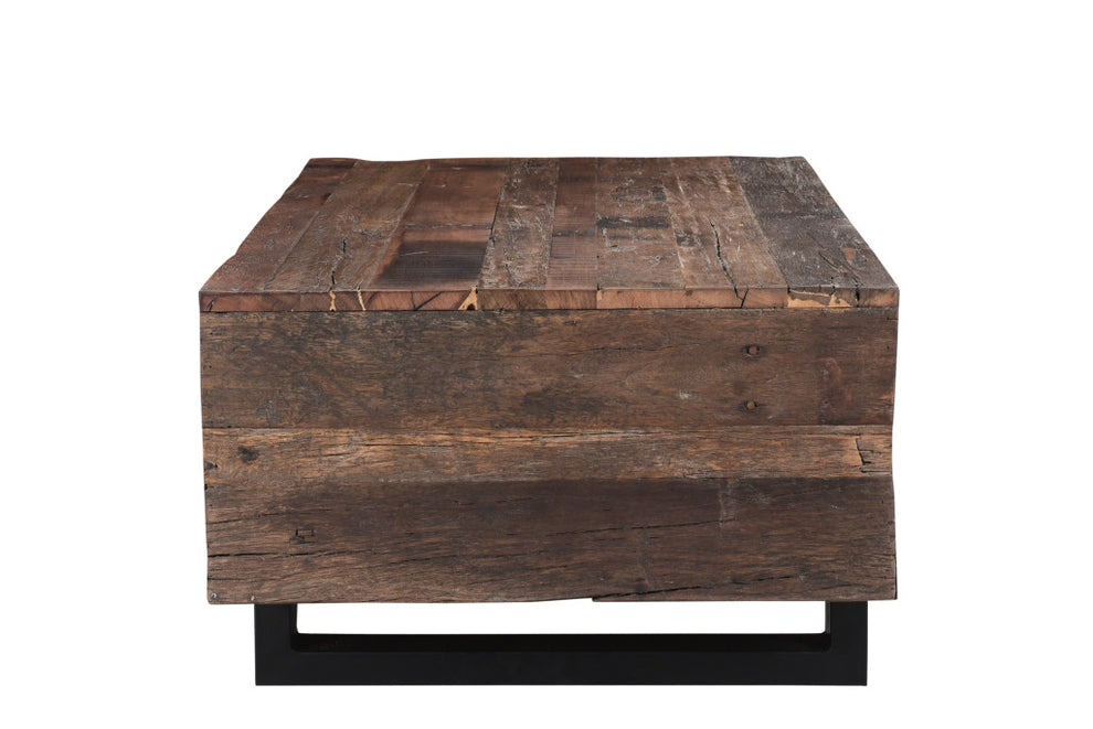 Dark Brown and Black Solid Wood And Metal Distressed Sled Coffee Table By Homeroots | Coffee Tables | Modishstore - 4