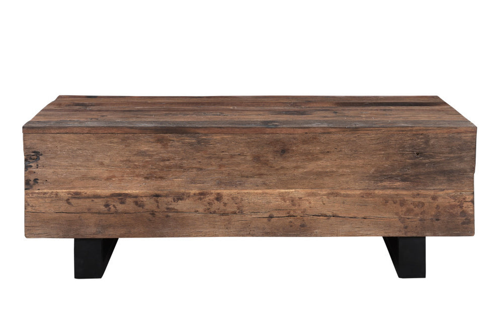 Dark Brown and Black Solid Wood And Metal Distressed Sled Coffee Table By Homeroots | Coffee Tables | Modishstore - 6