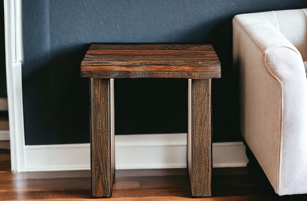 Dark Brown And Brown Wood Solid Wood Square End Table By Homeroots | End Tables | Modishstore - 2