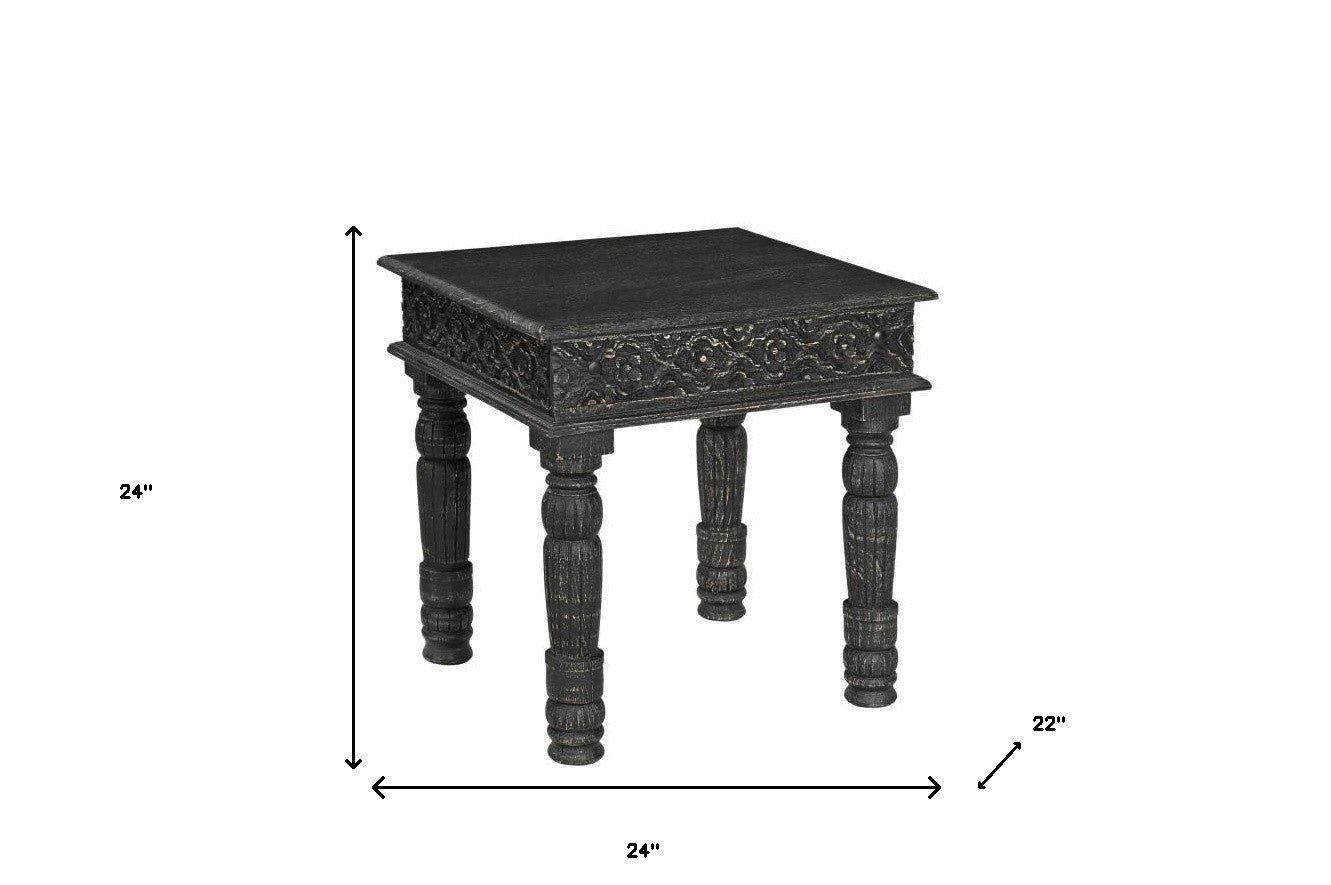 Black Distressed Solid Wood Square End Table By Homeroots | End Tables | Modishstore - 6
