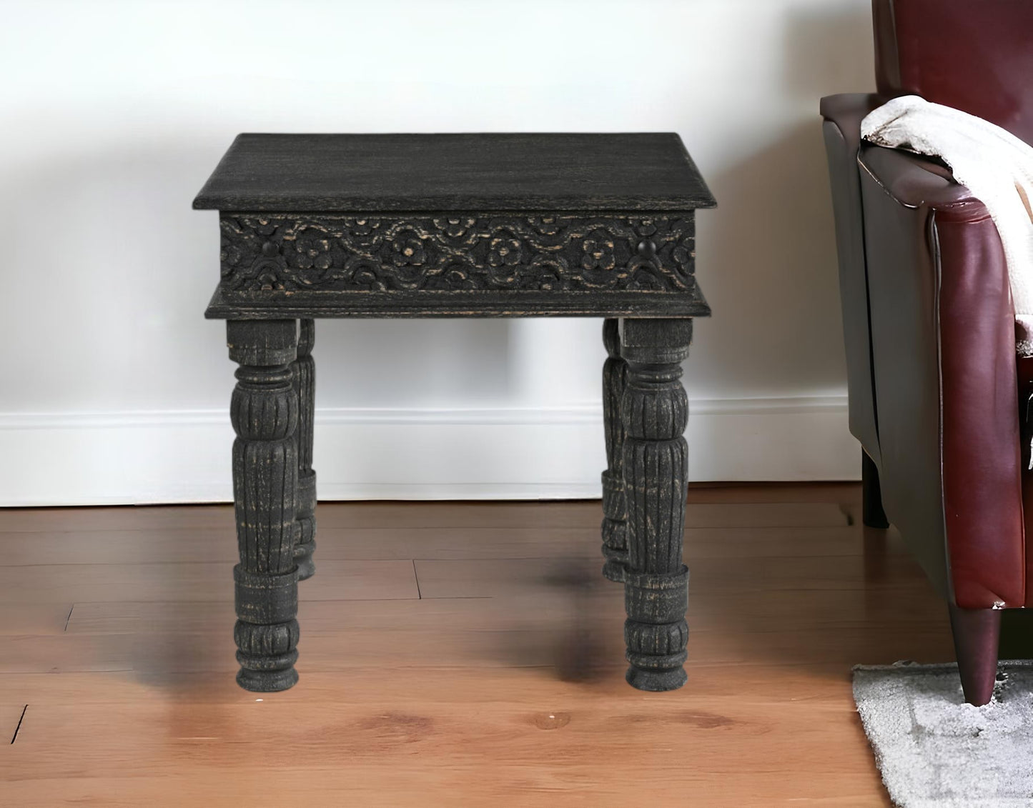 Black Distressed Solid Wood Square End Table By Homeroots | End Tables | Modishstore - 2