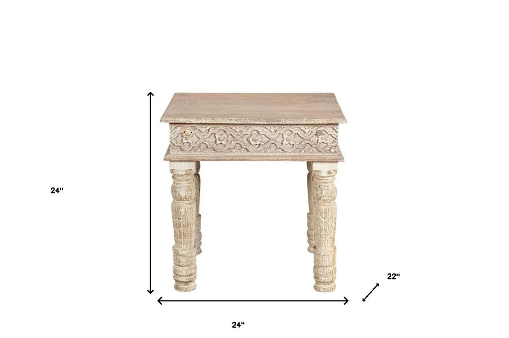 Natural Distressed Solid Wood Square End Table By Homeroots | End Tables | Modishstore - 7