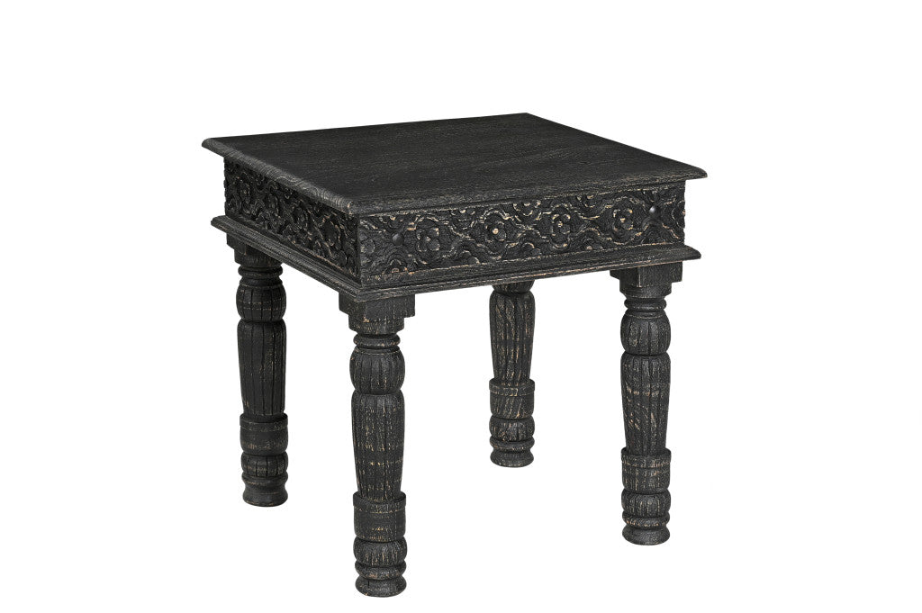 Black Distressed Solid Wood Square End Table - Thumbnail 3