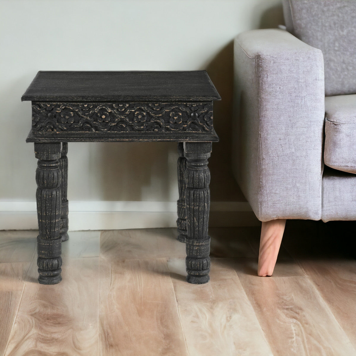 Black Distressed Solid Wood End Table By Homeroots | End Tables | Modishstore - 6
