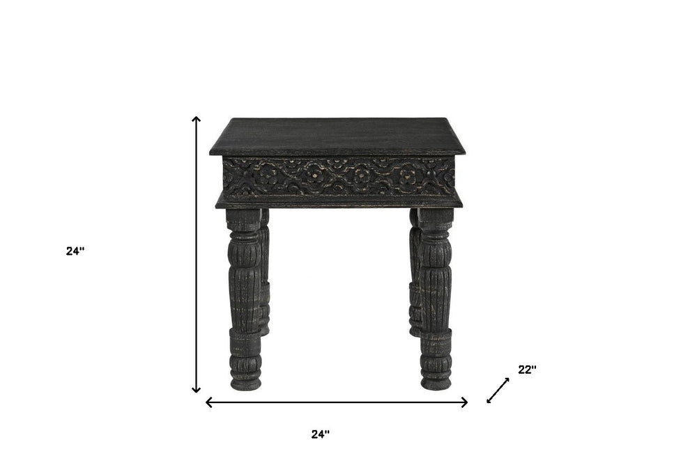 Black Distressed Solid Wood End Table By Homeroots | End Tables | Modishstore - 7