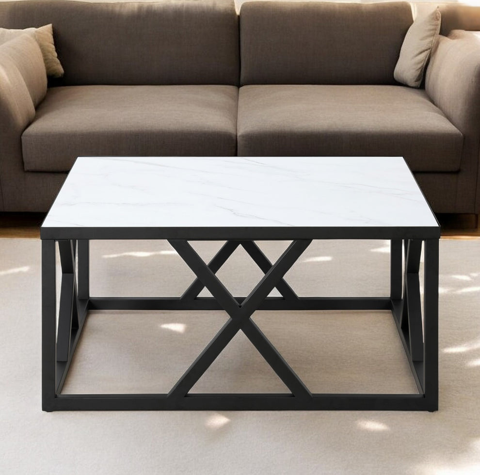 White And Black Steel Square Coffee Table By Homeroots | Coffee Tables | Modishstore - 2
