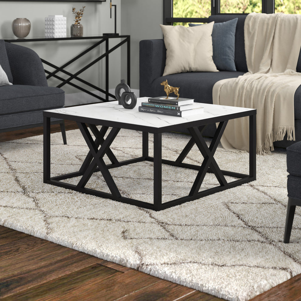 White And Black Steel Square Coffee Table By Homeroots | Coffee Tables | Modishstore - 5