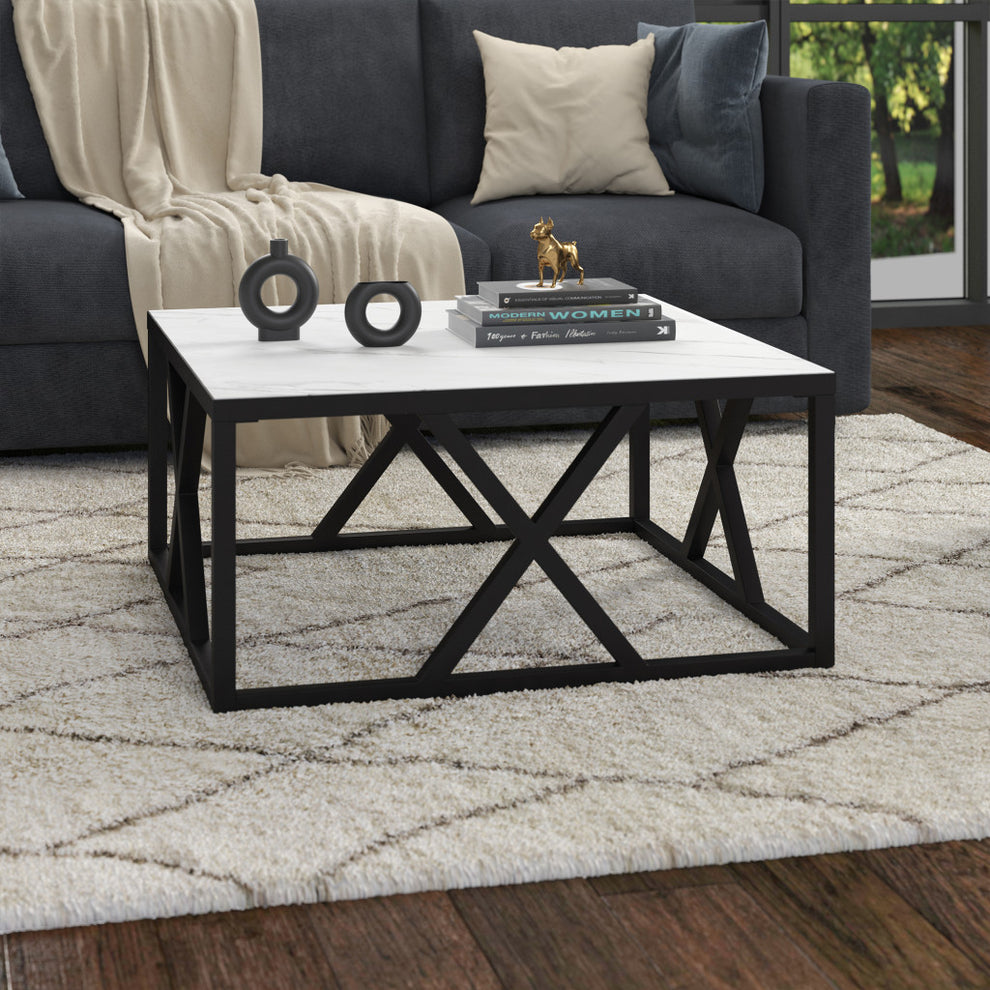 White And Black Steel Square Coffee Table By Homeroots | Coffee Tables | Modishstore - 8