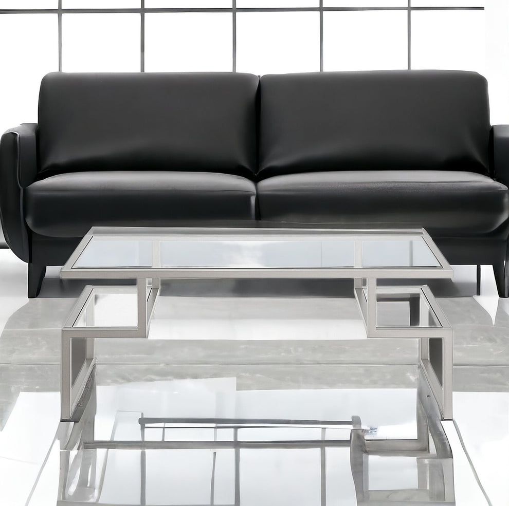 Silver Glass And Steel Coffee Table With Two Shelves By Homeroots | Coffee Tables | Modishstore - 2