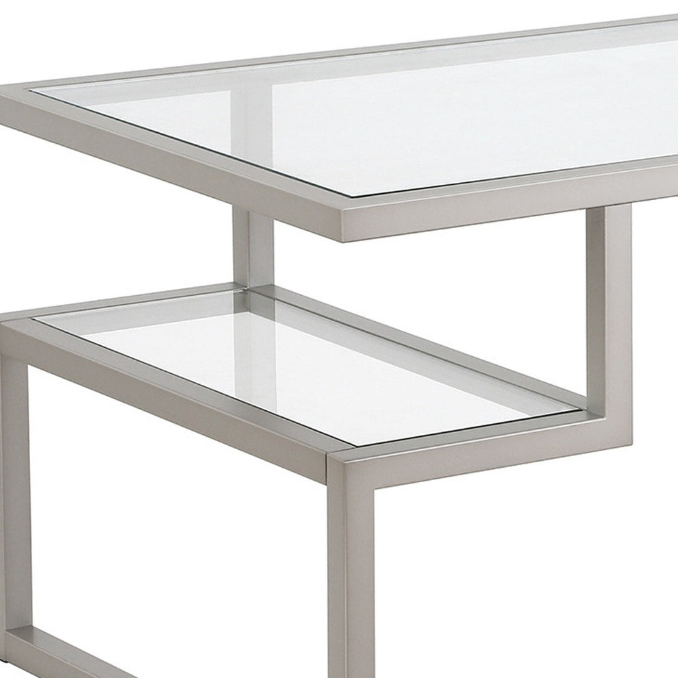 Silver Glass And Steel Coffee Table With Two Shelves By Homeroots | Coffee Tables | Modishstore - 5
