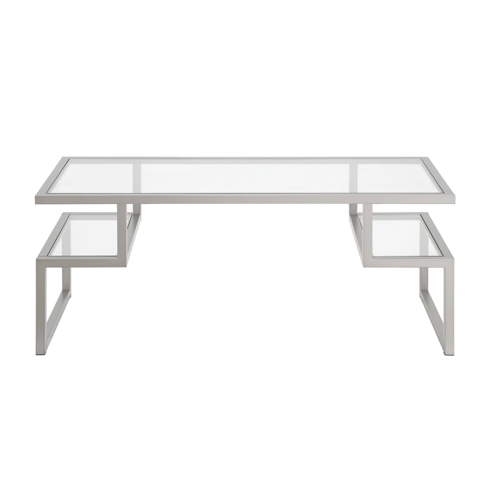 Silver Glass And Steel Coffee Table With Two Shelves By Homeroots | Coffee Tables | Modishstore - 3