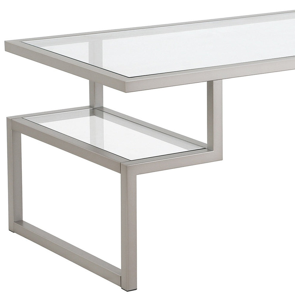 Silver Glass And Steel Coffee Table With Two Shelves By Homeroots | Coffee Tables | Modishstore - 6
