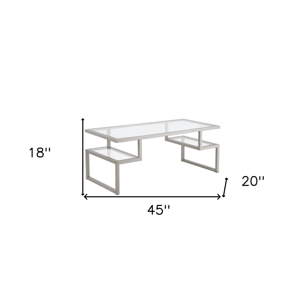 Silver Glass And Steel Coffee Table With Two Shelves By Homeroots | Coffee Tables | Modishstore - 7
