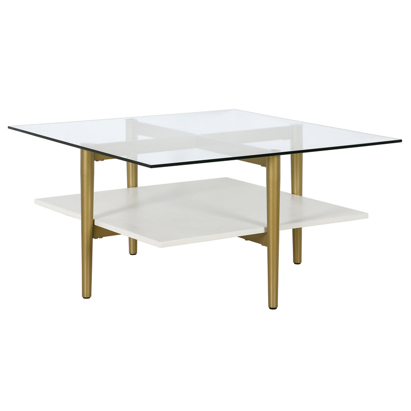 White And Gold Glass And Steel Square Coffee Table With Shelf By Homeroots | Coffee Tables | Modishstore - 1