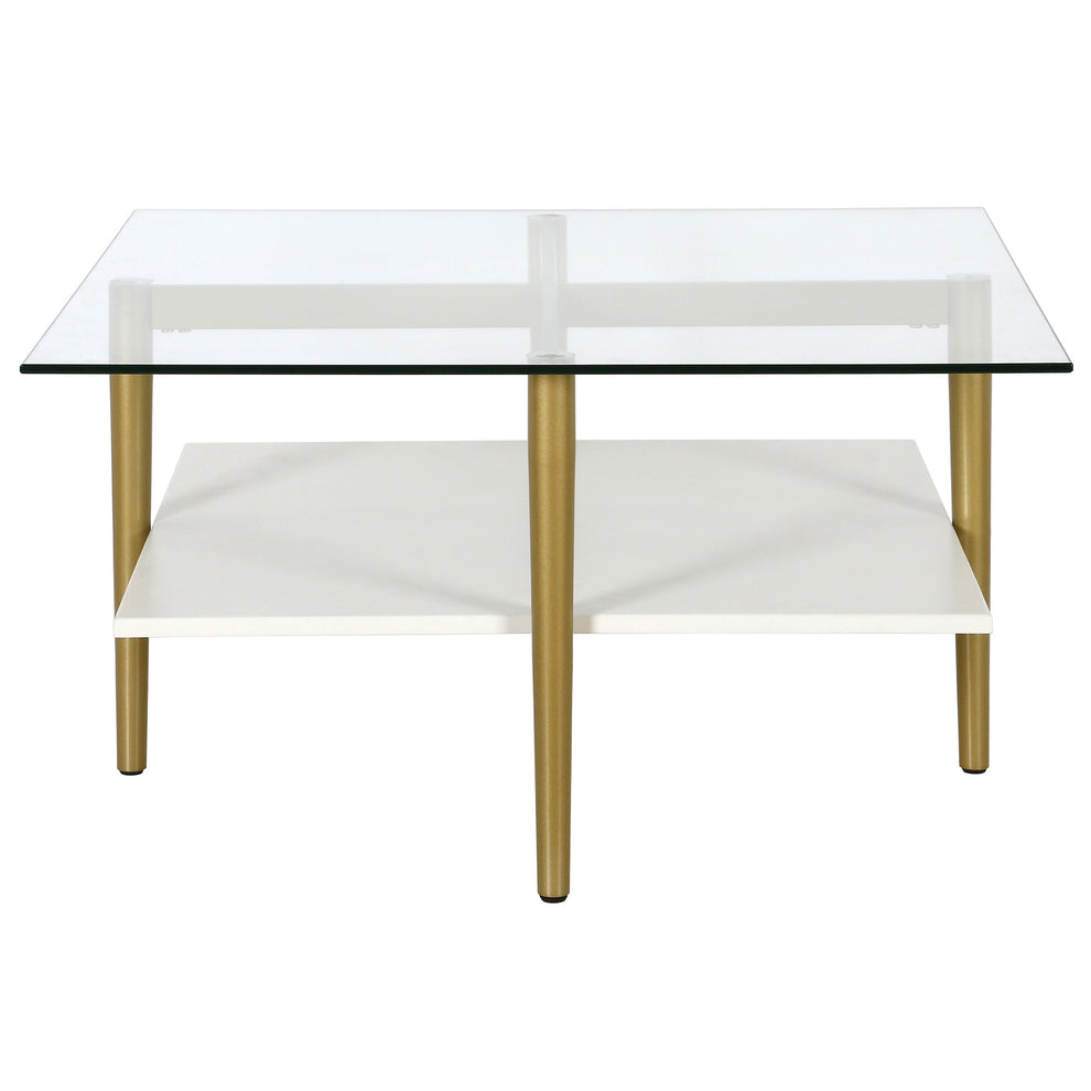 White And Gold Glass And Steel Square Coffee Table With Shelf By Homeroots | Coffee Tables | Modishstore - 3
