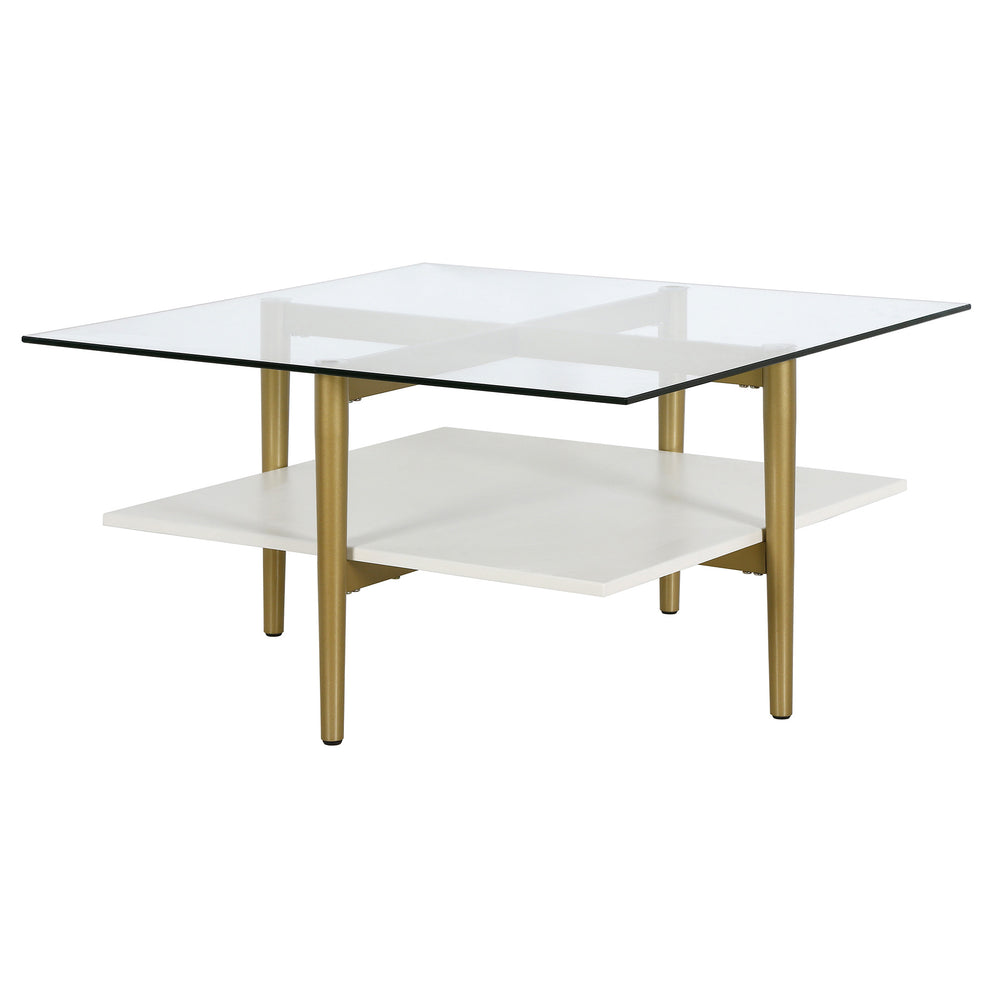 White And Gold Glass And Steel Square Coffee Table With Shelf By Homeroots | Coffee Tables | Modishstore - 4