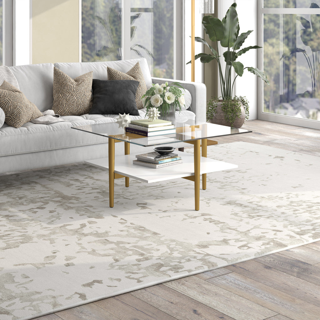 White And Gold Glass And Steel Square Coffee Table With Shelf By Homeroots | Coffee Tables | Modishstore - 6