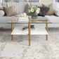 White And Gold Glass And Steel Square Coffee Table With Shelf By Homeroots | Coffee Tables | Modishstore - 7