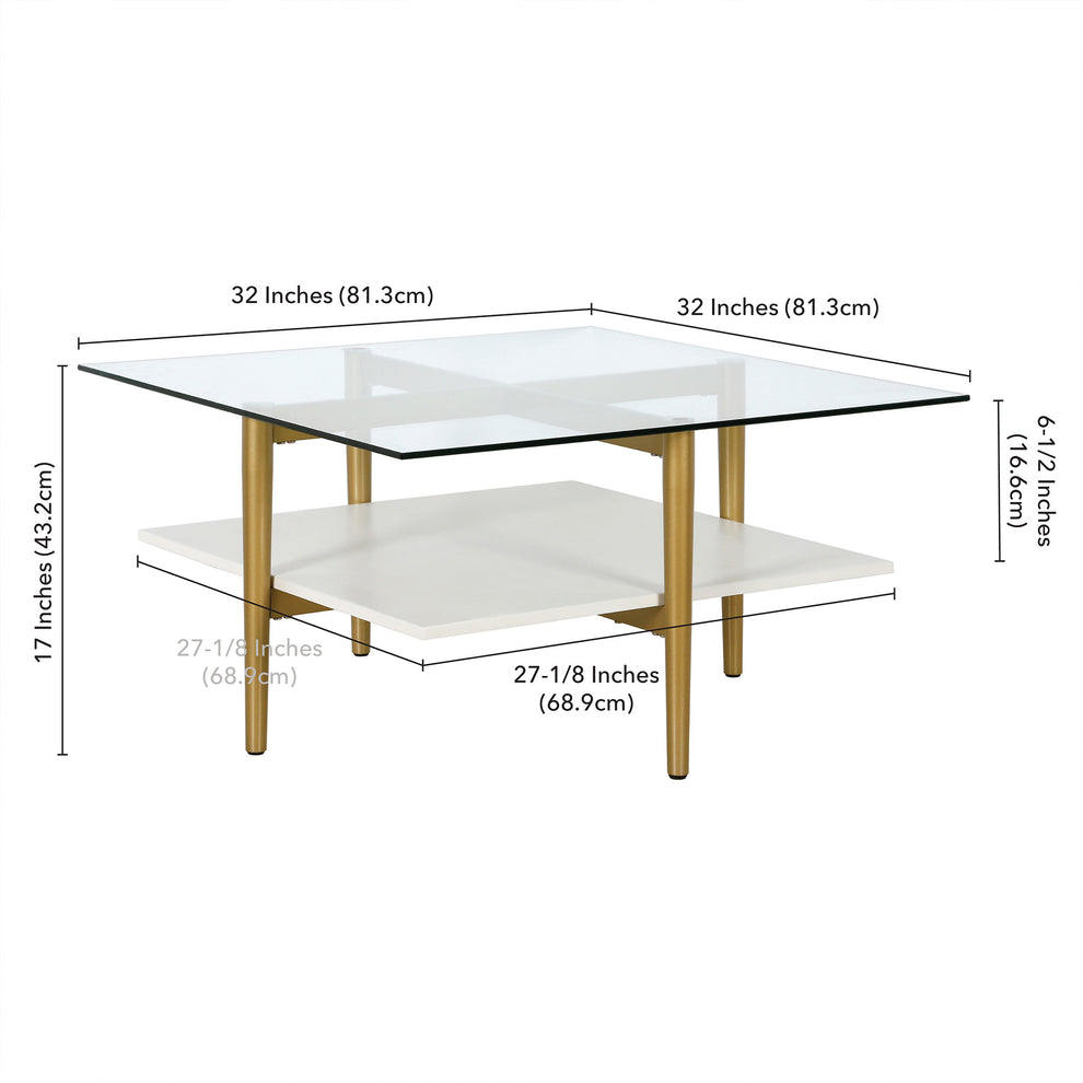 White And Gold Glass And Steel Square Coffee Table With Shelf By Homeroots | Coffee Tables | Modishstore - 8
