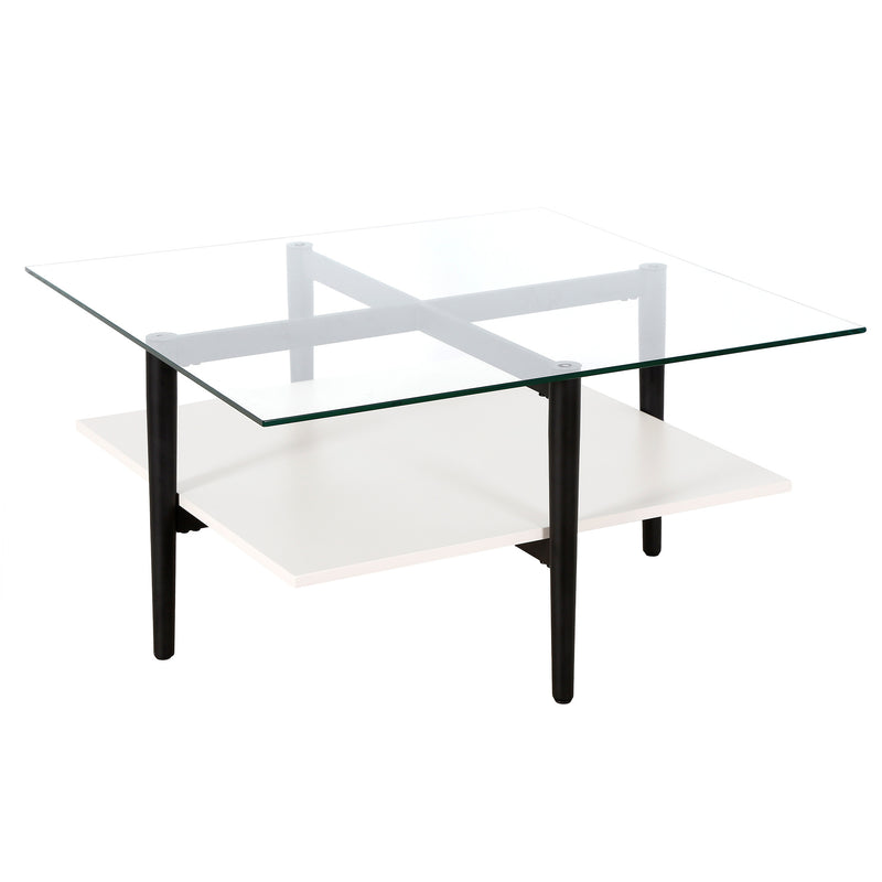 White And Black Glass And Steel Square Coffee Table With Shelf By Homeroots | Coffee Tables | Modishstore - 1