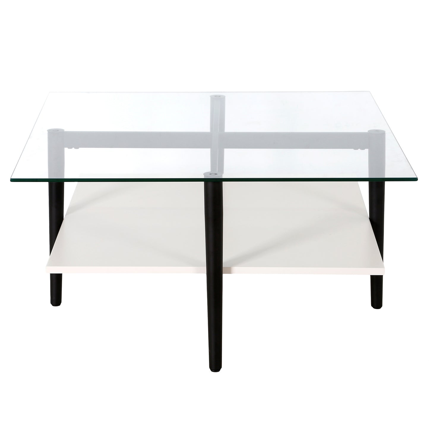 White And Black Glass And Steel Square Coffee Table With Shelf By Homeroots | Coffee Tables | Modishstore - 2