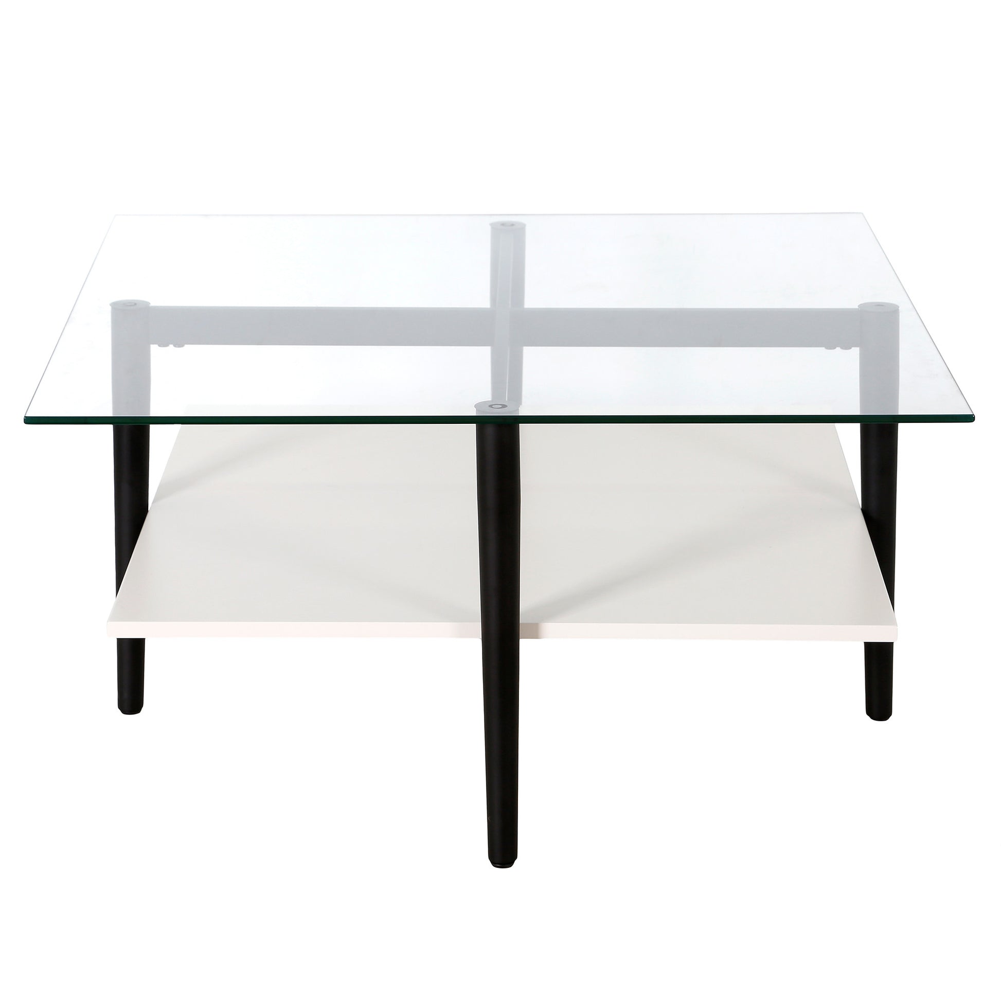White And Black Glass And Steel Square Coffee Table With Shelf By Homeroots | Coffee Tables | Modishstore - 2