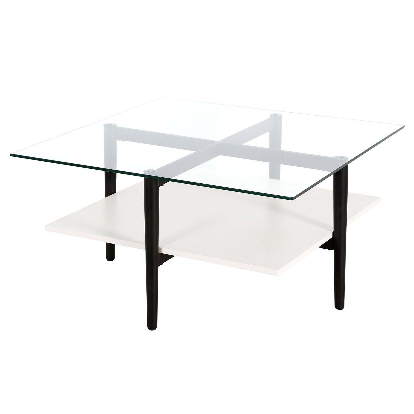 White And Black Glass And Steel Square Coffee Table With Shelf By Homeroots | Coffee Tables | Modishstore - 3