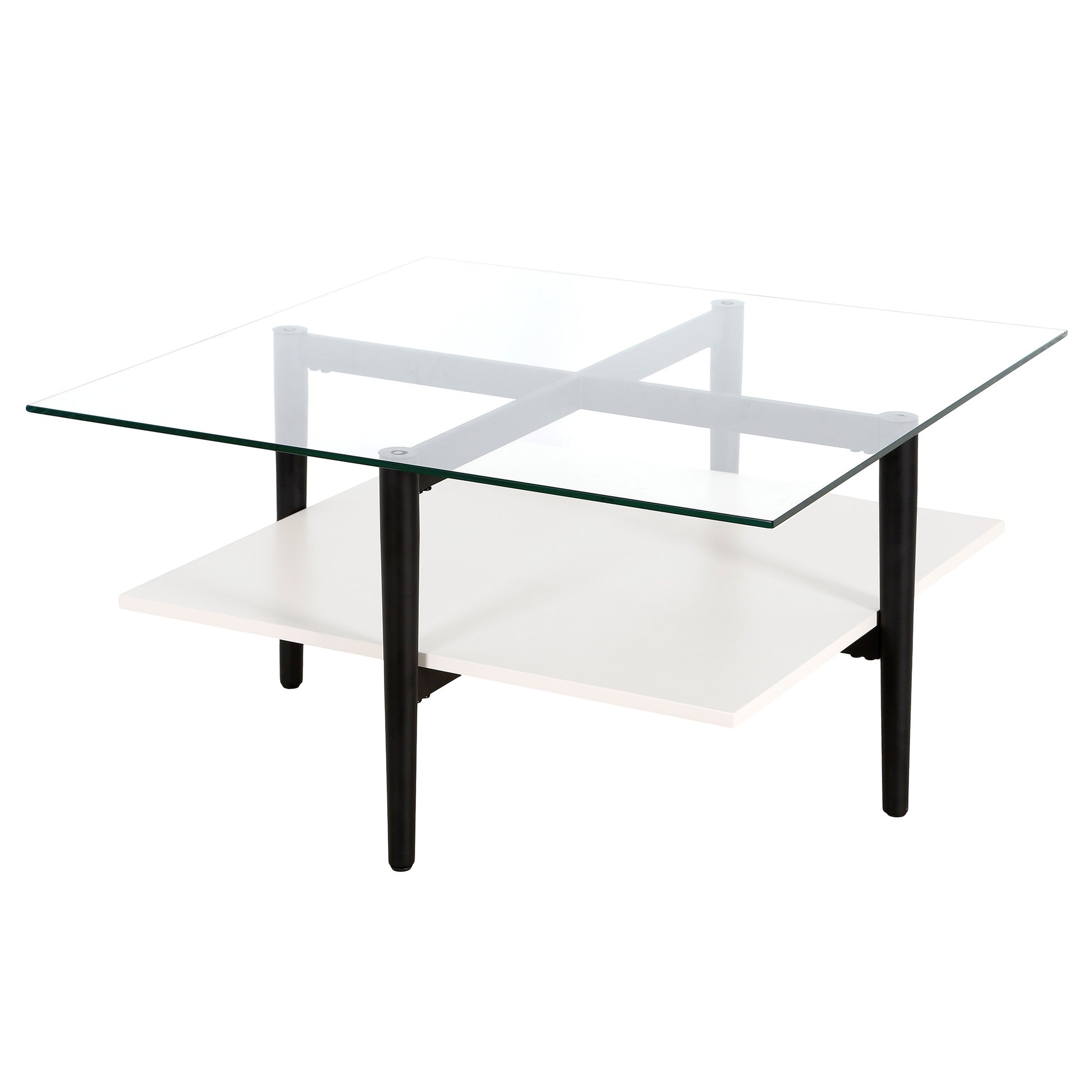 White And Black Glass And Steel Square Coffee Table With Shelf By Homeroots | Coffee Tables | Modishstore - 3